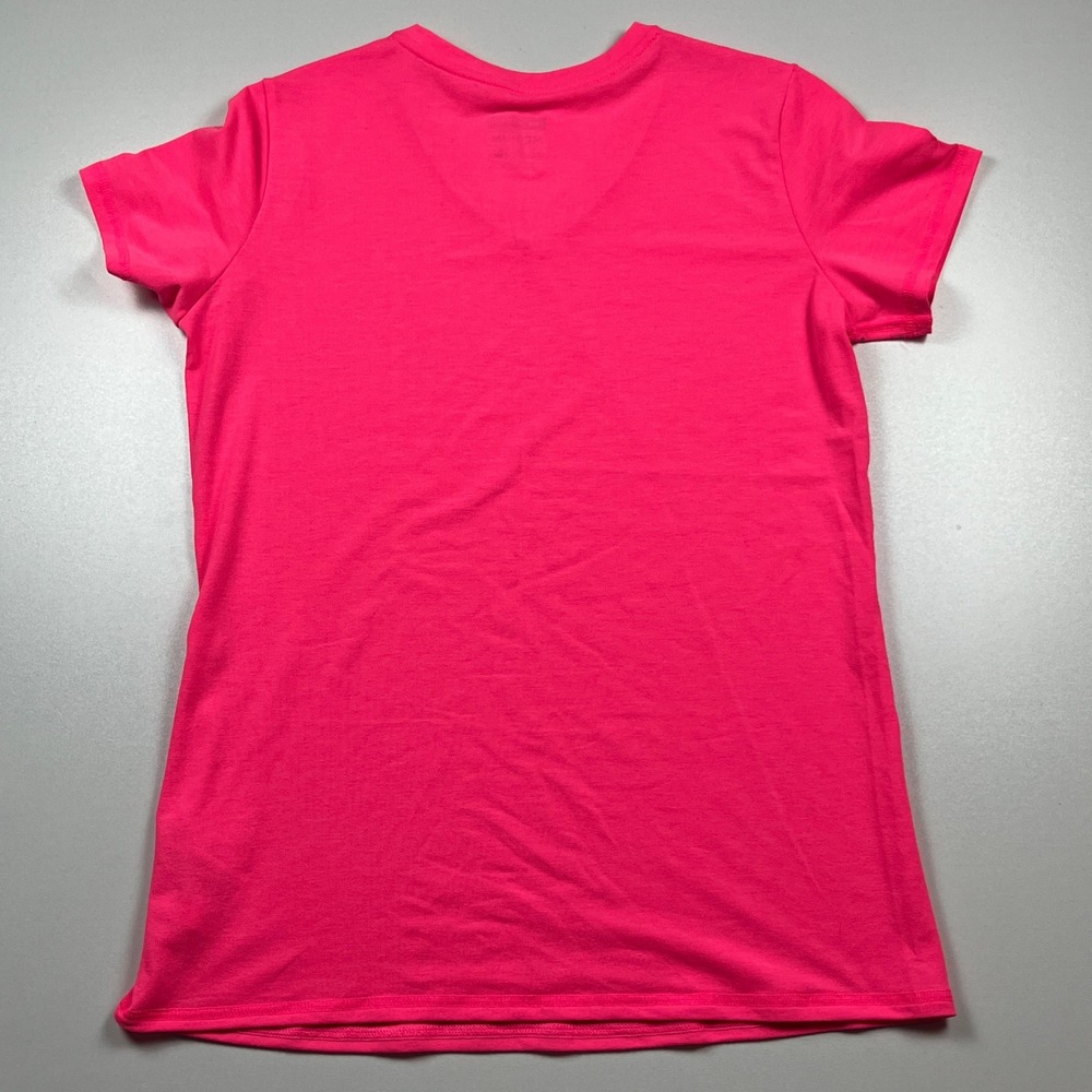 New Balance V-Neck Short Sleeve Performance Running T-Shirt Size M Hot Pink Top - Picture 3 of 6